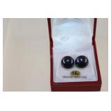 14KT Gold  Fresh Water Black Pearls Earrings