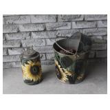 Sun Flower Painted Folk Art Cream & Coal Pail
