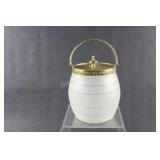 Biscuit Barrel Glycerin Glass with Ornate Brass