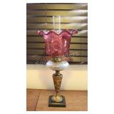 Cranberry Ruffled Glass & Brass Kerosene Lamp