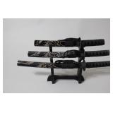 Black Samurai Sword Set of Three with Stand