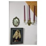 Victorian Prints & Brass Wall Candlebrae