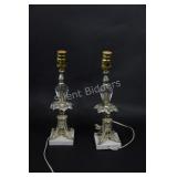 Brass & Glass Table Lamps with Marble Base