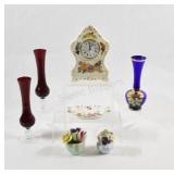 Royal Crown Derby, Bohemian Vase & Mantel Clock