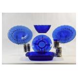 Pressed Glass Cobalt Blue Serving Dishes