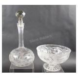 Fern Crystal Decanter & Pedestal Cut Glass Bowl