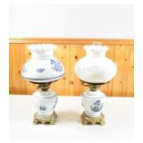 Electric Milk Glass with Blue Transferware Lamps