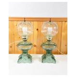 Green Pressed Glass Electrified Oil Lamps