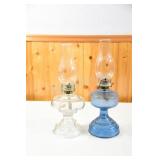 Blue & Clear Pressed Glass Kerosene Lamps
