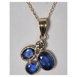 10K  Gold Sapphire & Diamond Pendant Necklace