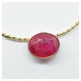 14K Yellow Gold Ruby w 10K Gold Chain Necklace