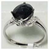 10K White Gold Sapphire and Diamond Ring
