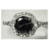 14K White Gold Black and White Diamond Halo Ring