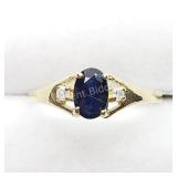 10K Yellow Gold Sapphire 0.55Ct 2 Diamonds Ring