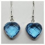 Sterling Silver Heart Shaped Blue Topaz Earrings
