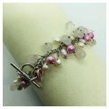 Sterling Silver pink dyed beaded, Pearled Bracelet