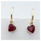 14K Yellow Gold Ruby Hoop Lead Glass Earrings