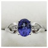 10K White Gold Tanzanite 1.32Ct 2 Diamonds Ring