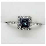 14K White Gold Blue Diamond White Diamond Ring