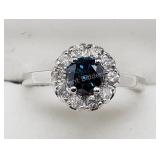 10K Wht Gold Blue Diamond Wht Diamond Halo Ring