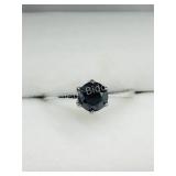 10K White Gold Black Diamond Solitaire Ring