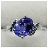 10K White Gold Tanzanite, Blue Diamonds Ring