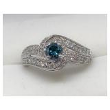 10K White Gold Blue Diamond White Diamond Ring