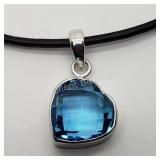 Sterling Silver Heart Shaped Blue Topaz Pendant