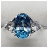 10K White Gold Genuine Rare Blue Zircon Ring