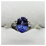 10K White Gold Tanzanite 0.80Ct 2 Diamonds Ring
