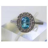 10K White Gold Blue Topaz Diamond Ring