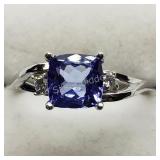 10K White Gold Tanzanite 1Ct 2 Diamonds Ring