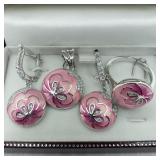 Sterling Silver Enamel Earrings Pendant & Ring Set