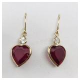 14KYellow Gold Glass Filled Ruby Diamond Earrings