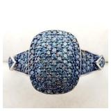 Sterling Silver 122 Blue Diamonds 0.65Ct Ring