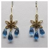 14K Yellow Gold Blue Topaz 4.7 Ct Earrings