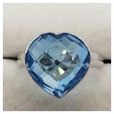 Sterling Silver Heart Shaped Blue Topaz  Ring