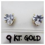 9K Yellow Gold Heart Shaped Cubic Zirconia Earring
