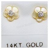 14K Yellow Gold Dia  W/ Mother Of Pearl Earrings