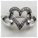 Sterling Silver Diamond Heart Shaped Ring