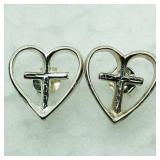 Sterling Silver Heart And Cross Shaped Earrings