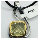 Brass Lemon Topaz  W/ Fashion Cord Pendant