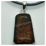 Sterling Silver Ammolite W/ Fashion Cord Pendant