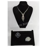 Rhinestone Clear & Colored Necklace & Brooches