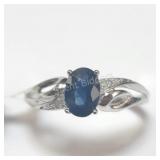10K Blue Sapphire(1ct) Diamond(0.02ct) Ring