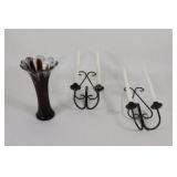 Glass Swirl Pattern Vase & Wall Metal Candle