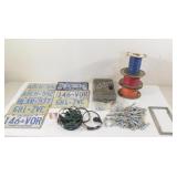 License Plates, Wire Spools, Mixed Sockets