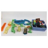 Race Car Set & Bin of Toy Accessories