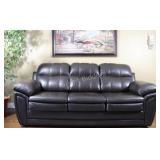 Chocolate Brown Rolled Arm Faux Leather Couch
