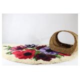Large Half Moon Rug Hooking & Wicker Basket